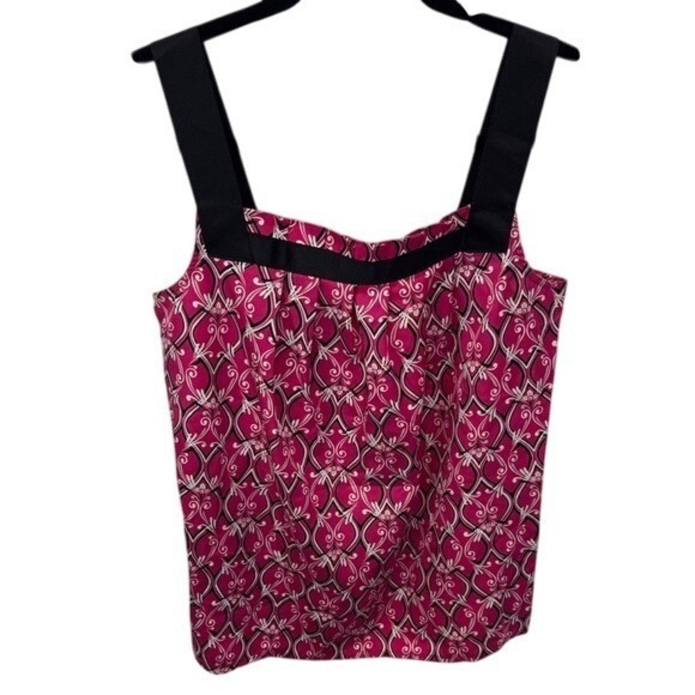 Ann Taylor LOFT Pink Patterned Tank Top Black Straps‎ Sleeveless Blouse S
